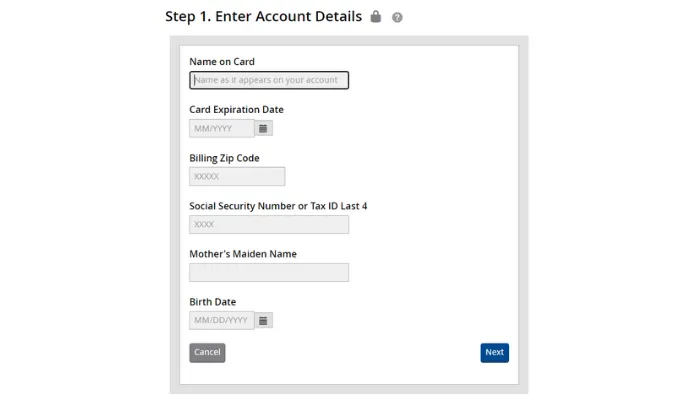 screenshot of enter account details screenshot of enter account details