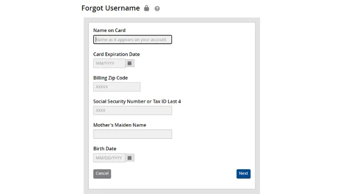 screenshot of forgot username details screenshot of forgot username details